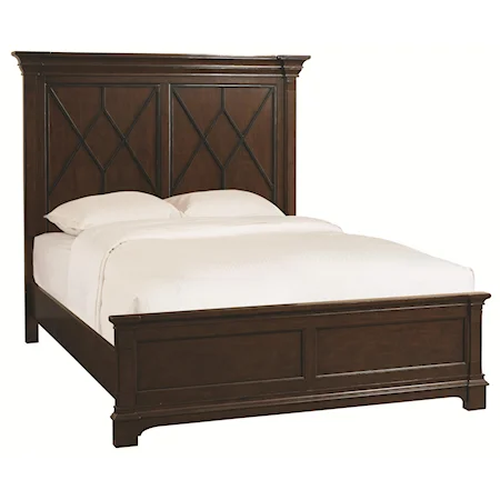 Transitional Queen Size Panel Bed with Fretwork